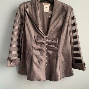 Vintage Tradition Sears Silver Gray Mesh Blouse Rhinestone Button Up Size 18